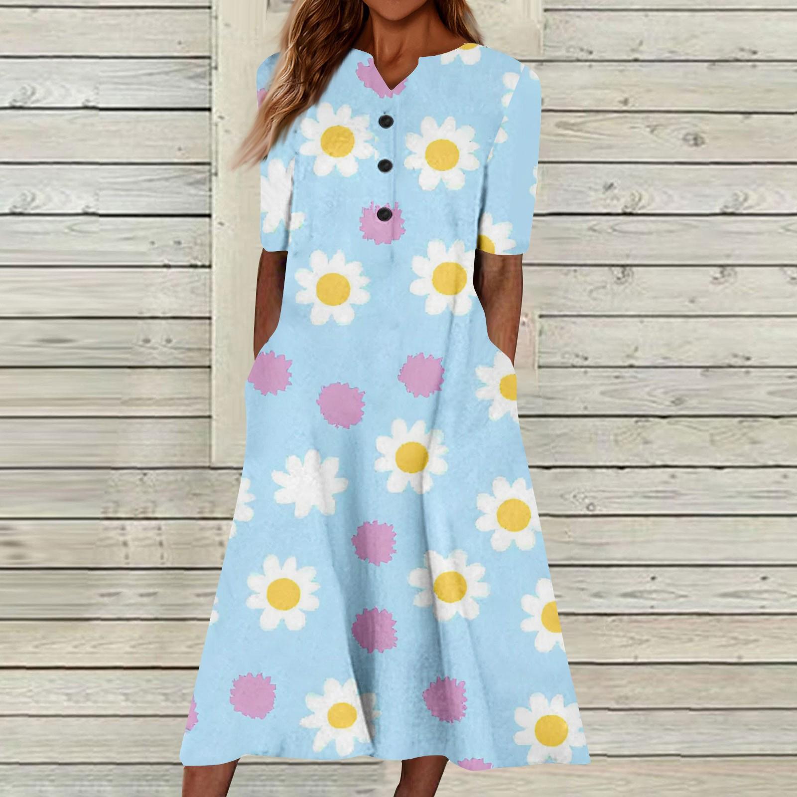 

Женский летний повседневный цветочный (Градиент) Платье с коротким рукавом с принтом XXL