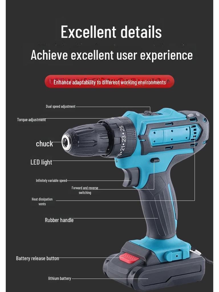 High-Power Multifunctional Lithium Electric Drill & Screwdriver Set