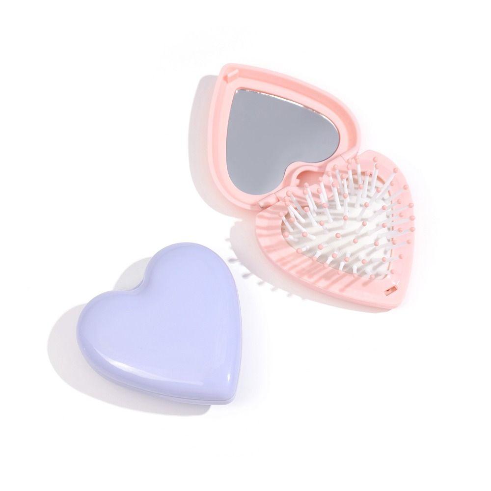 Candy Color Heart Hair Comb with Mirror Mini Anti-static Folding Airbag Comb Air Cushion Comb Hairdressing Massage Comb