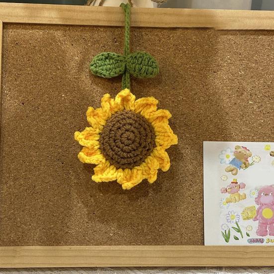 Crocheted Sunflower Pendant Handmade Flower Bag Backpack Charm Pendant Sunflower for Key Ring Handbag