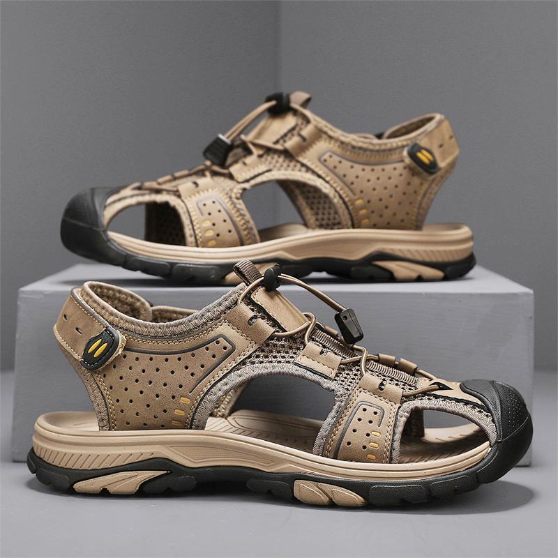 2024 Sommersandaler Herre Strandtøfler Håndlagde Ekte Skinn Herre Tøfler Herre Casual Utendørs Sklisikre Sandaler Mannlige