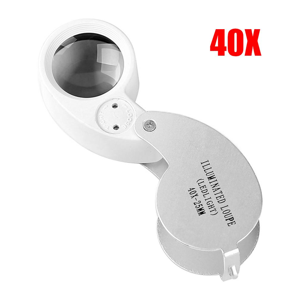 40x Handheld Magnifier with LED Light 25mm Loupe Magnifier Jewelry Optical Glass for Reading Jewelers Watch Repair Supplies