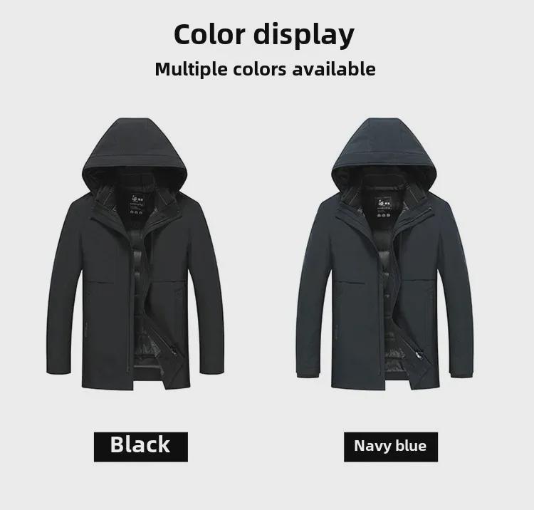 Herren-Winterjacke mit Gänsedaunen und Kapuze: Warmes, verdicktes, herausnehmbares Futter, ideal für Menschen mittleren Alters und ältere Menschen, 3-in-1-Kleidung.