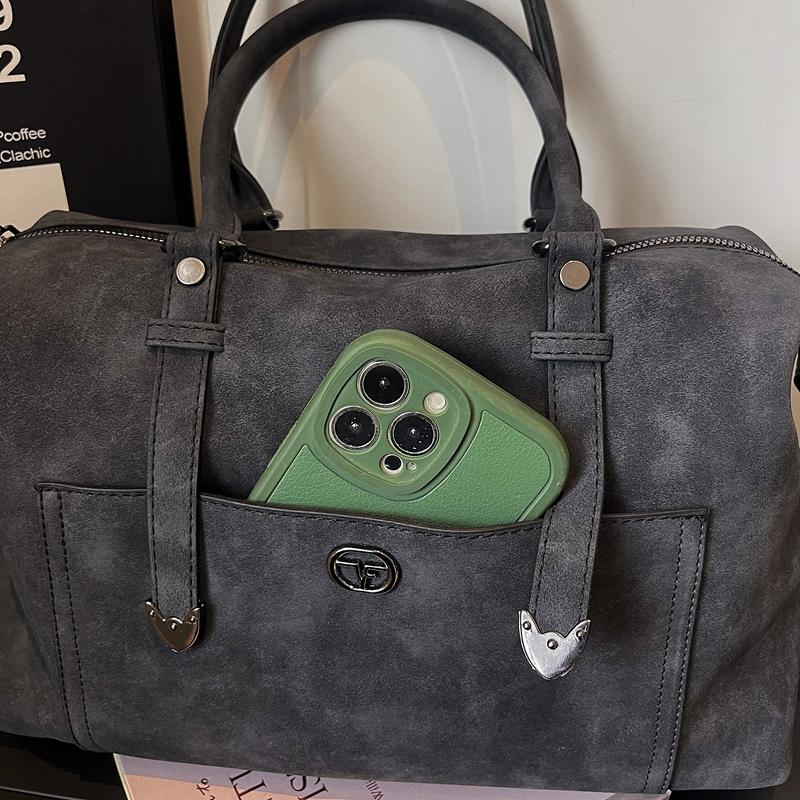 Retro Washed Faux Leather Bost Bag - Women's Casual Top-handle Handbag, Detachable Strap Crossbody Tote for Daily Use