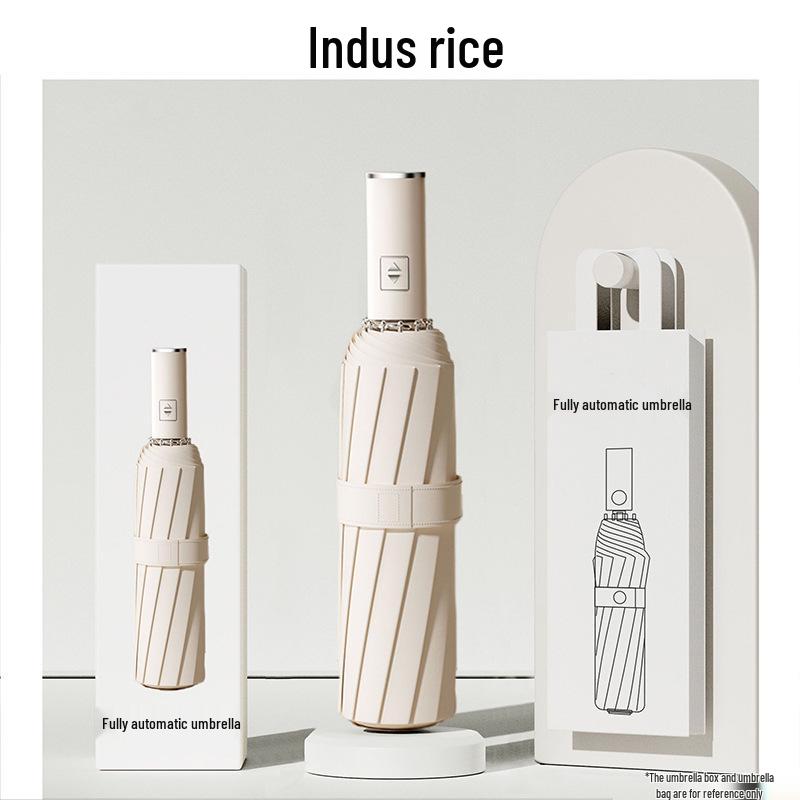 Windproof Black Glue Automatic 10-Rib Folding Umbrella - Sun Protection & Sunshade