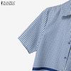 ZANZEA Women Short Sleeve Blouse and Long Skirts Grid Print Two Piece Sets