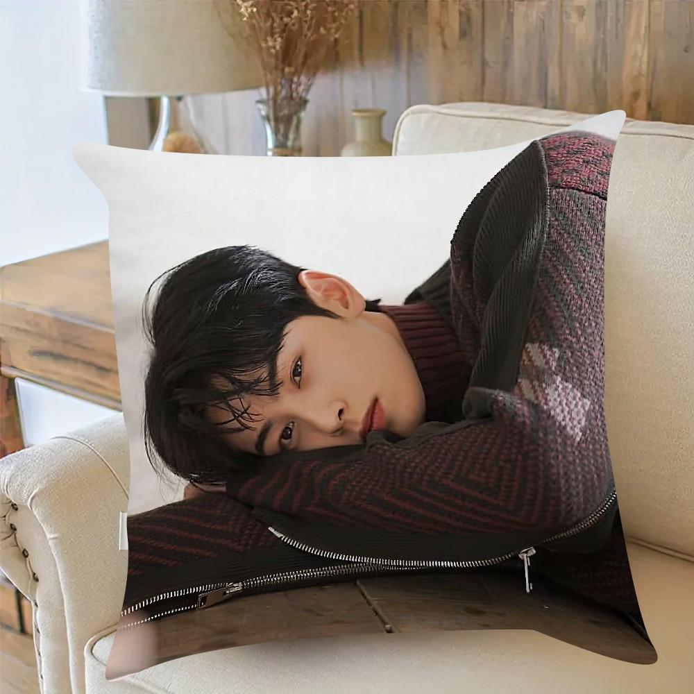 Cha Eun Woo Themed Double Sided Printed Square Pillowcase Zipper Closure Cushion Cover Home Spring Decoration Fashion Bedroom