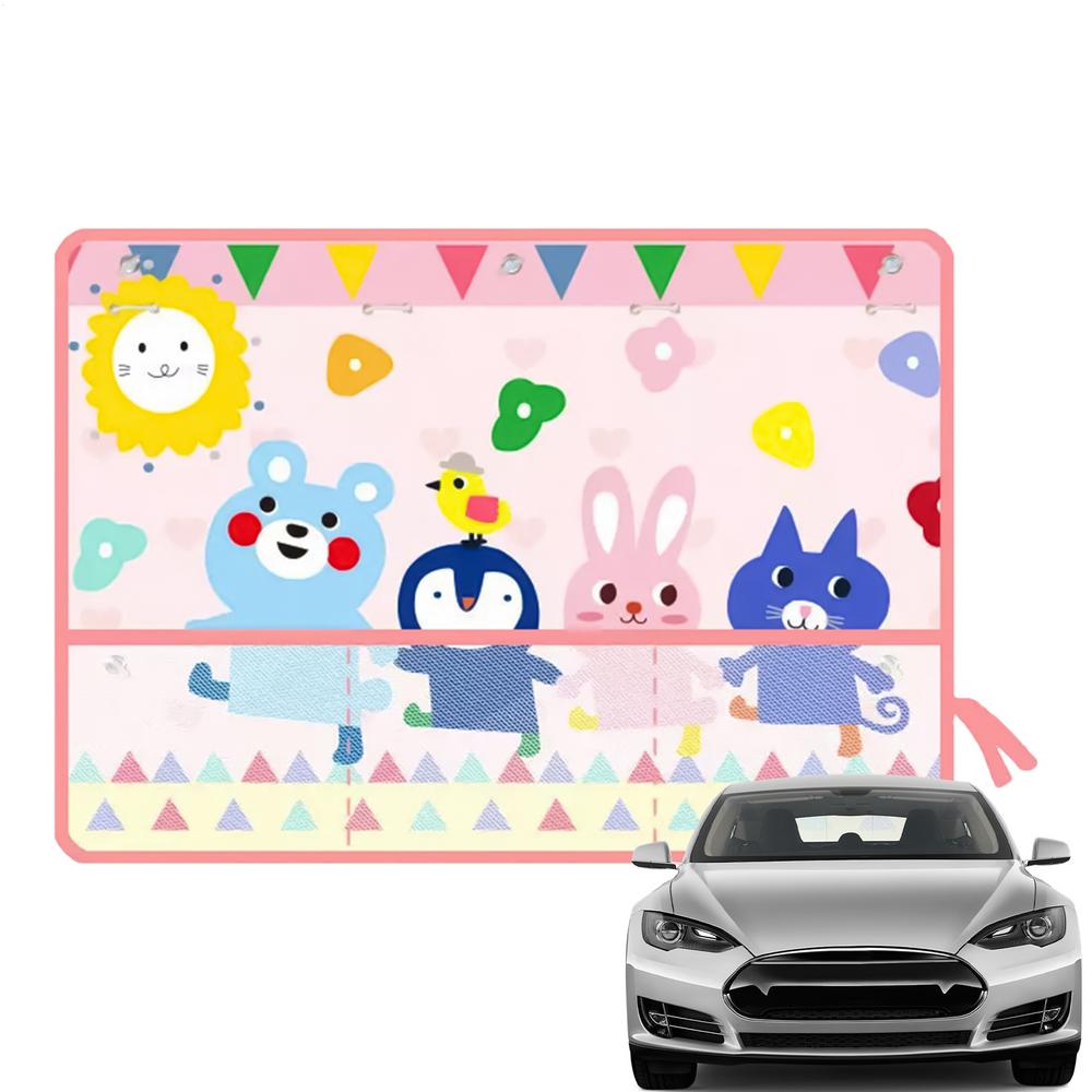 Car Window Screens Cartoon Design Shade For Car Window Automotive Interior Sunshade With Storage Function For Sedan RV Vehicle