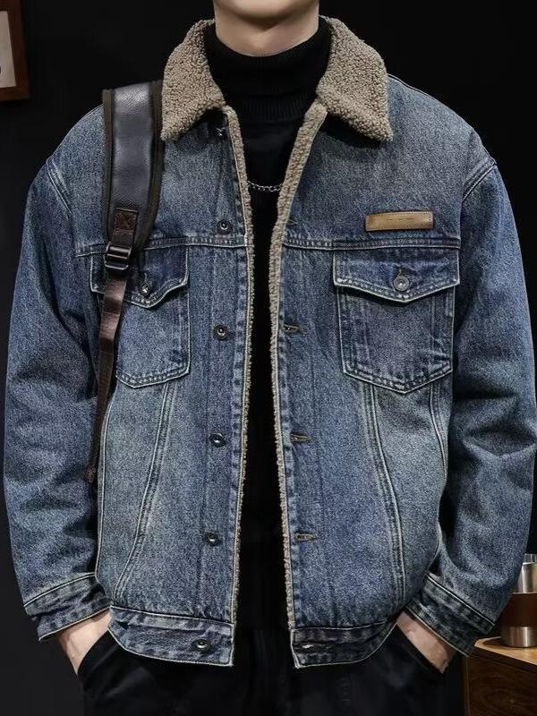 Men's Casual Cool Loose Denim Jacket with Lapel - American Retro Trendy Brand Workwear Coat