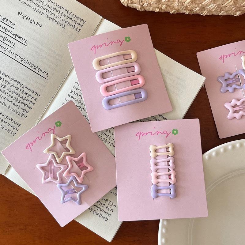 12pcs Sweet Girl Candy Color Love Star Shaped Hair Clip Daily Fashion Wearing Bangs Side Clips Perfect Tidying up Broken Hair