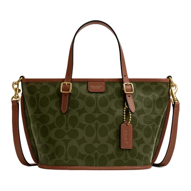

COACH TAXI 21 Gold Hardware All-over Print Tote Bag Tote Bag Shopping Bag Artificial Leather Handbag Small Women s Olive Green and Mink Brown золотий