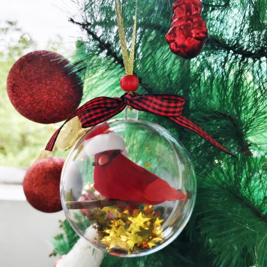 Nature's Birds Ball Ornament 3D Animal Clear Plastic Ball Decoration Christmas Tree Memorial Gift for Bird Lovers