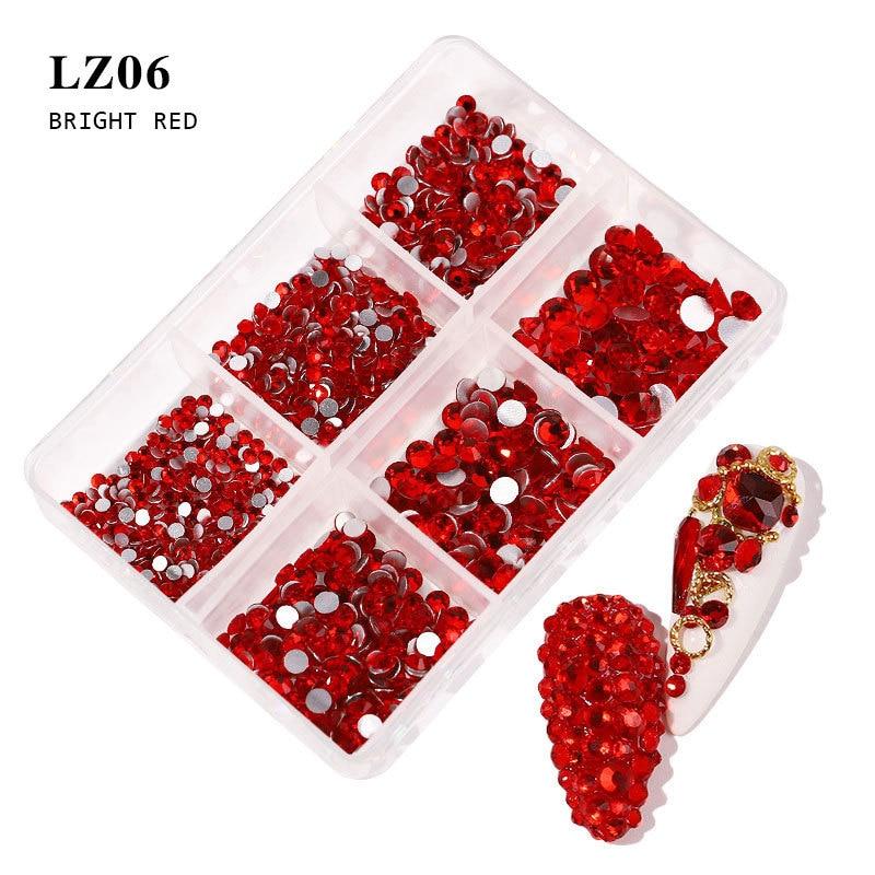 6 rutnät/låda Blandad storlek Flatback Nagel Rhinestone Kristallglas Nagelsmycken Nageldekoration SS6-SS20