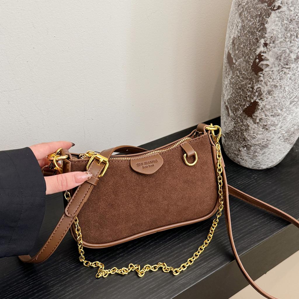 Scrub Small Retro Hand Bag Diagonal Cross Chain Letter Monochrome Fashion Shoulder Bag