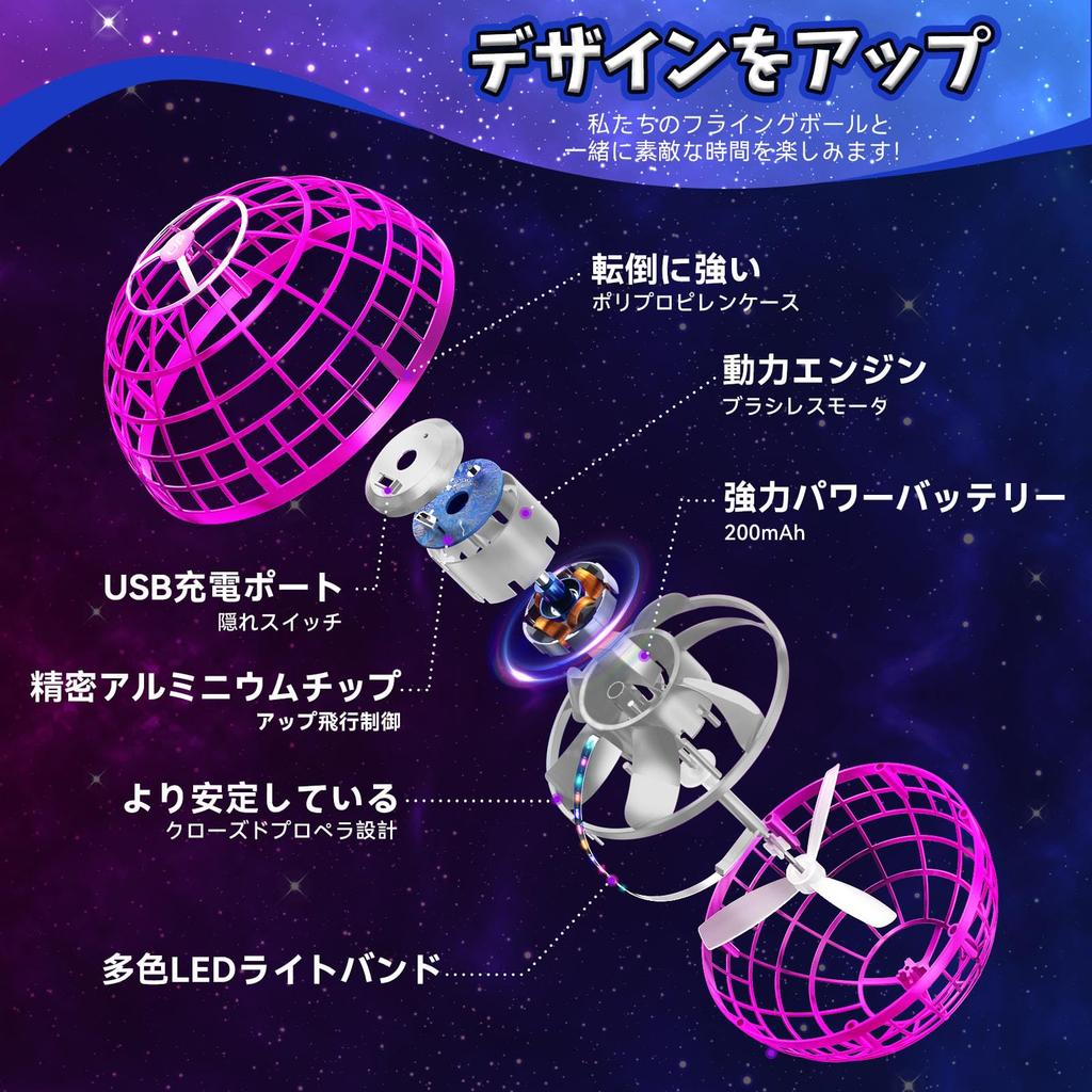 Tikduck Flying Ball Gyro Flying Light Ball Toy Hovering Boomerang Spinner Rotation with RGB Light USB Rechargeable Mini Drone for Kids Adults Popular