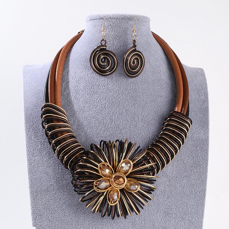 Flower African Women Necklace Earrings Jewelry Sets for Wedding Party Accessories