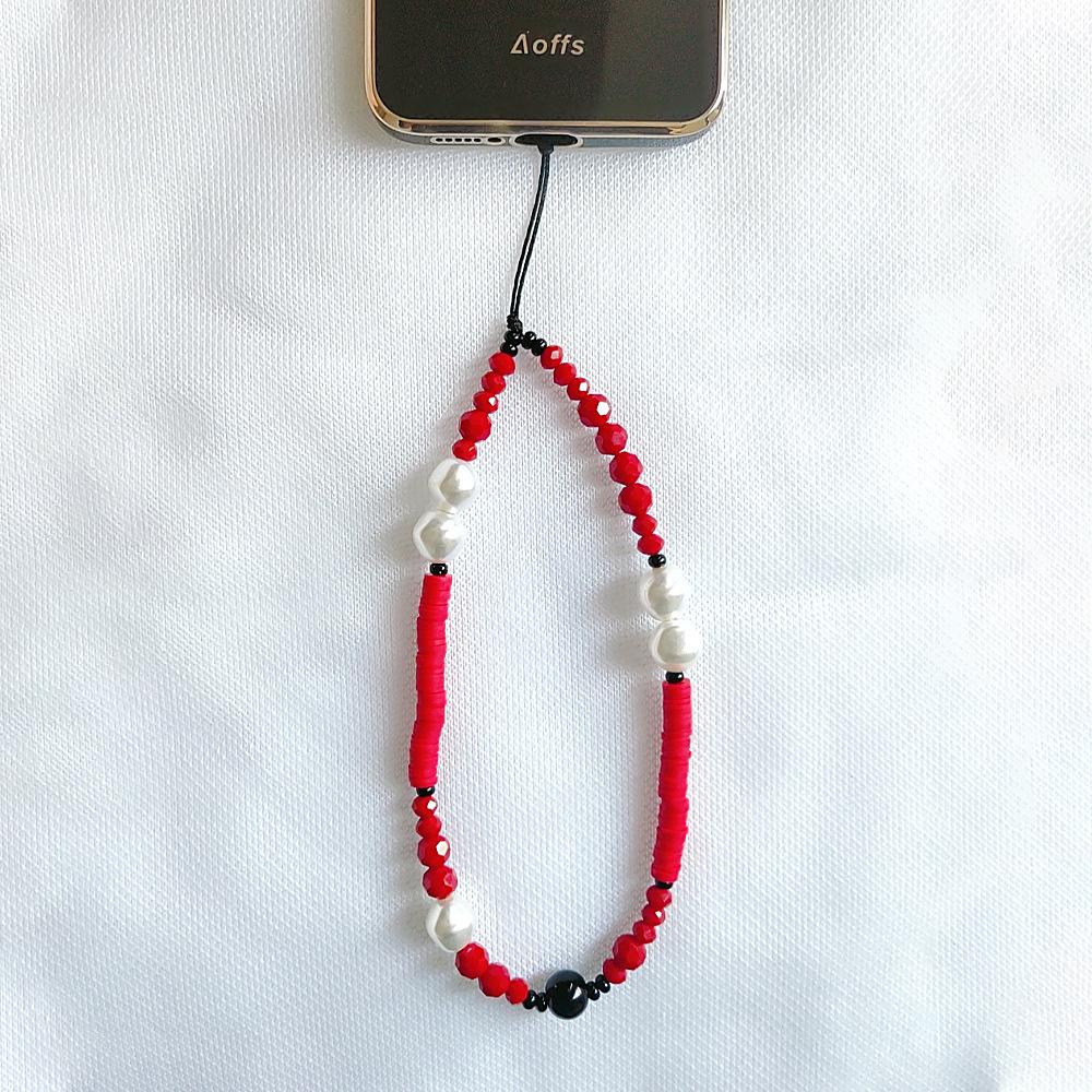 

KKBEAD Оригінальна серія однотонних кольорів: Японський та корейський стиль ремінець для телефону з імітацією перлів та підвіскою з нерівного кристала.