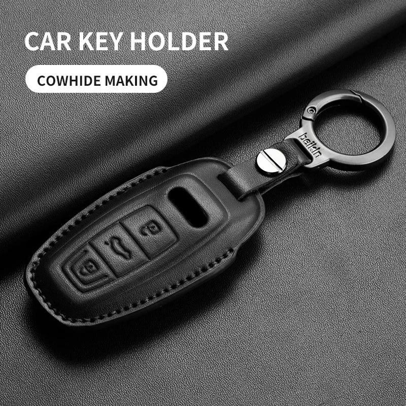 Leather Car Key Case Cover For Ford Focus Explorer Edge Mustang Fusion Mondeo Kuka Escape F250 F350 F450 F550 Galaxy Auto Parts