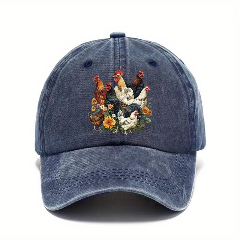 Rooster Chicken Flock Graphic Print Baseball Cap Vintage Distressed Casual Adjustable Hat for Unisex