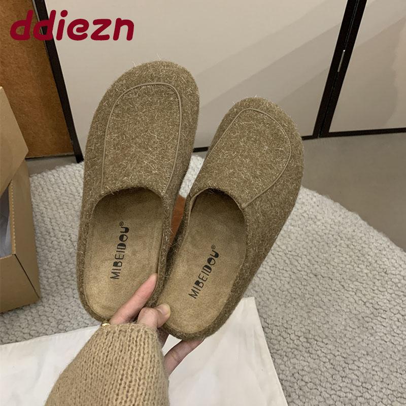 Fashion Winter Warm Ladies Flats Slippers Fur Shoes Casual Outdoor Indoor Fashion Furry Women Slippers Mules Female Slides Shoes