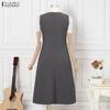 ZANZEA Women Casual Round Neck Solid Color Summer Sleeveless Dress