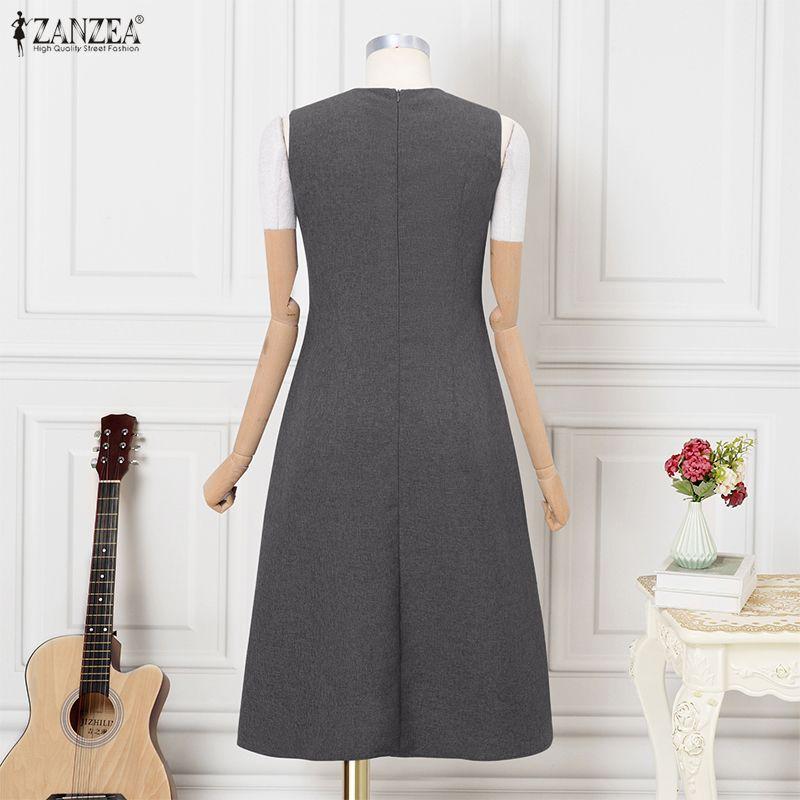 ZANZEA Women Casual Round Neck Solid Color Summer Sleeveless Dress