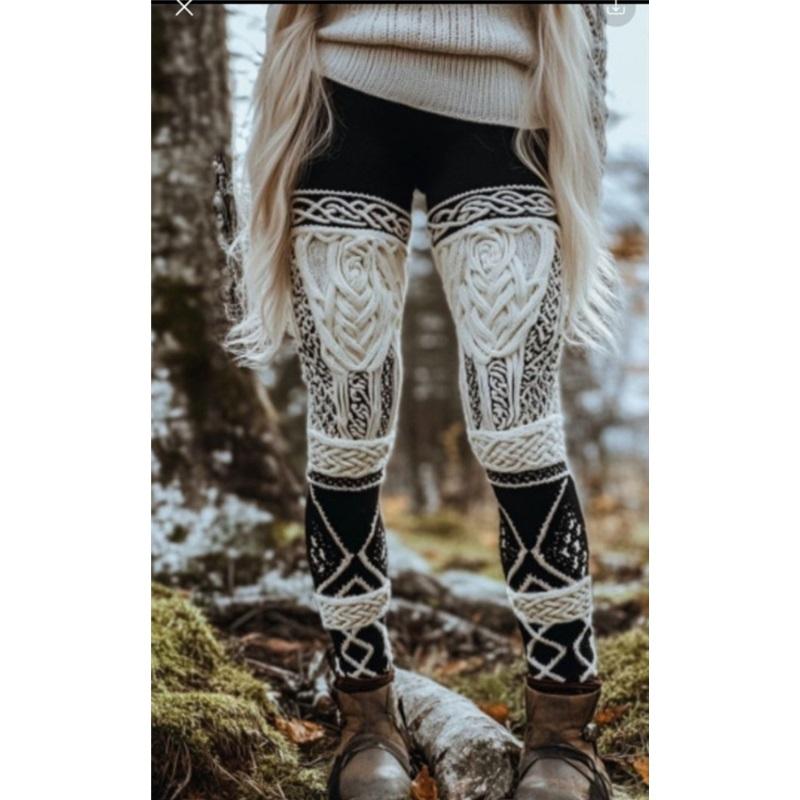 Vintage 3D kötött leggings nőknek gótikus mintával magas derék szűk nadrág Y2K punk utcai viselet rugalmas karcsúsított nadrág