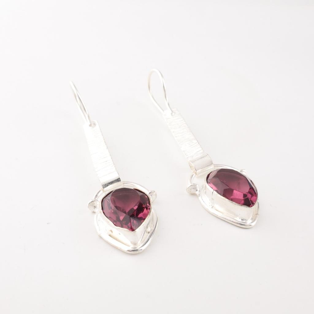 Rhodolite Gemstone 925 Stamped Silver Jewelry Handmade Earrings 2.3" For Sister EE-166-10