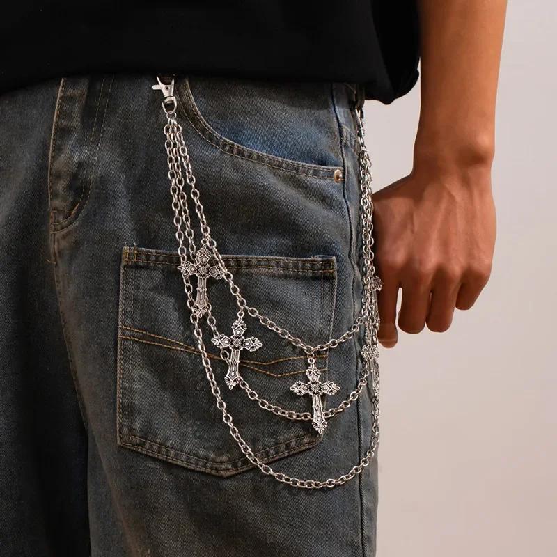 

Fashion Punk Metal Pants Chain Hip Hop Waist Chain Cross Pendant Jeans Chain For Men Women Accessories Gifts срібний