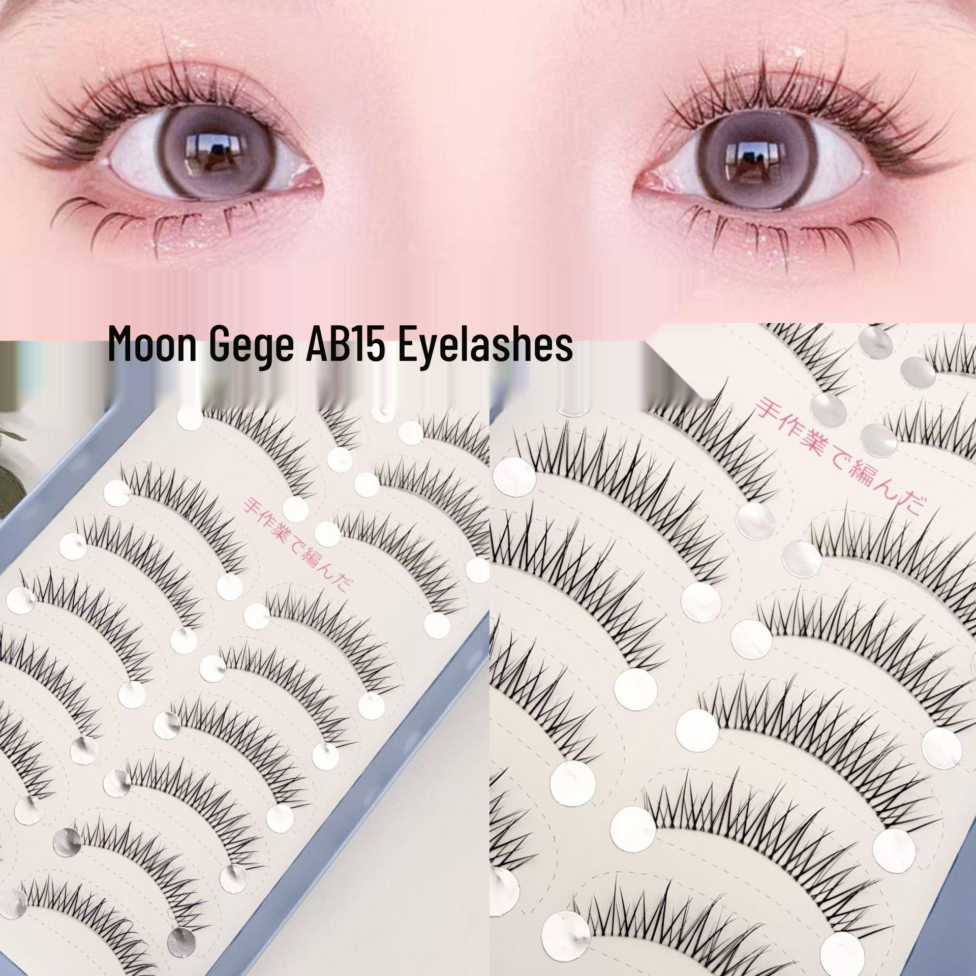 Moon Gege AB15 Feather-light False Eyelashes - 10 Pairs, Natural Full Strip, Transparent Stem, Beginner-friendly