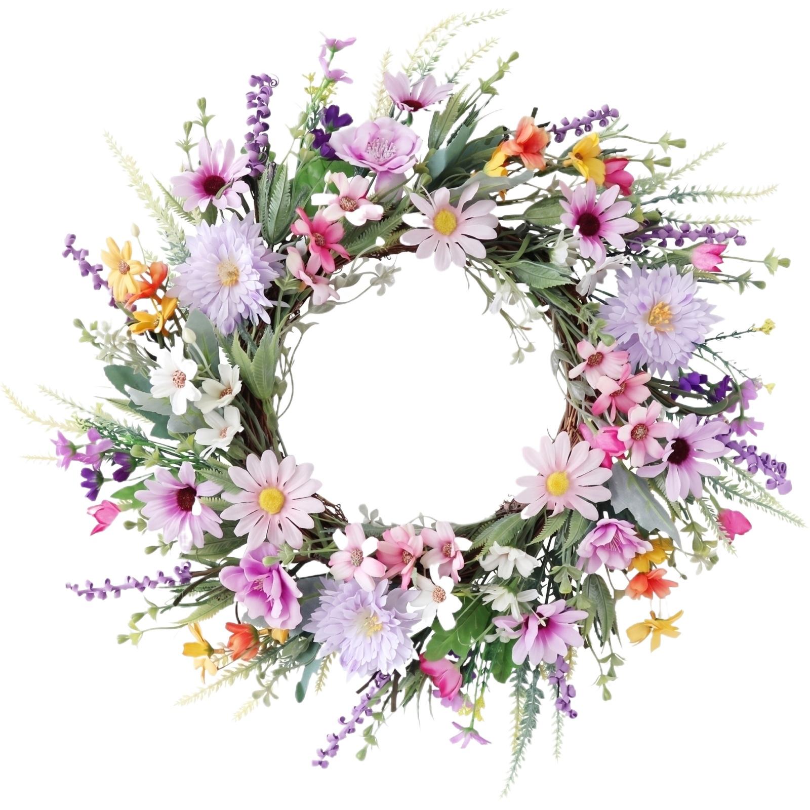 

50cm Artificial Flower Wreath Plastic Vine Ring Decorative Hanging Wreath for Home Wall Door Window Party Wedding Decoration One Size