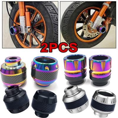 Lot de 2 curseurs de cadre de moto multicolores en titane, protection anti-chute en aluminium et fibre de carbone pour fourche avant de moto et scooter