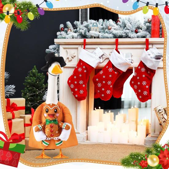 Christmas Porch Goose Outfit Lawn Goose Dress with Xmas Tree Hat Festive Goose Costume for 23" Geese Dress-Up Home Outdoor Decorations