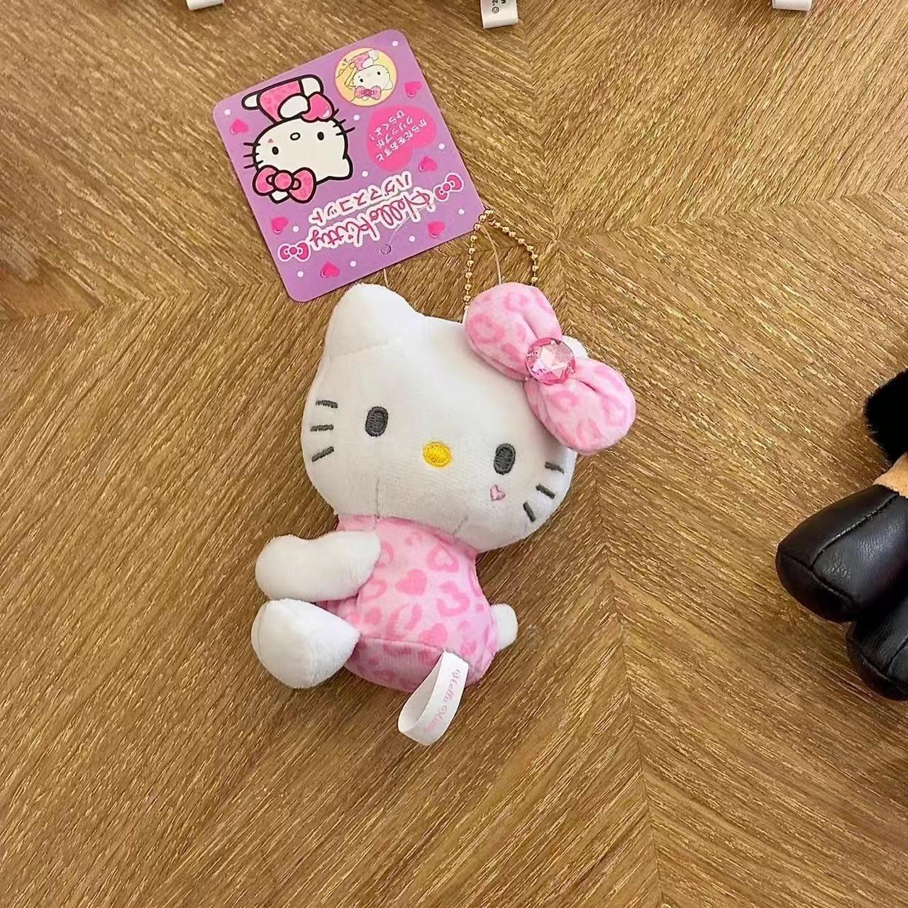 NEW styles Hello Kitty black leopard Plush Toy Keychain Sanrio Stuffed Toy Kitten Anime Stuffed Animals Pendant Girly Bag Charm