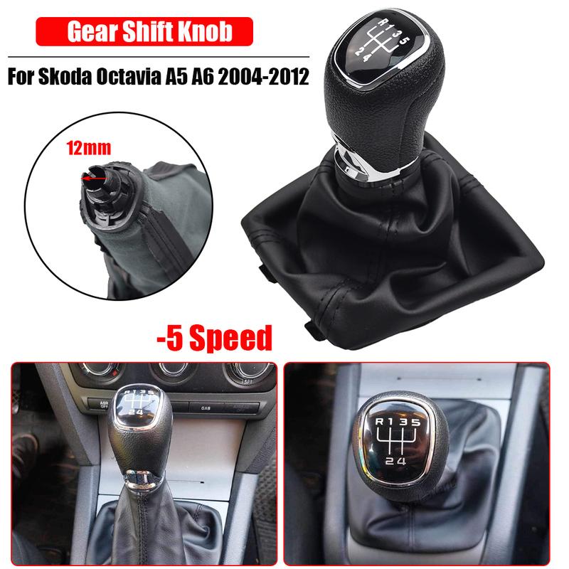 5/6 Speed Manual Gear Shift Knob Gaiter Boot Cover Lever For Skoda Octavia A5 A6 2004 2005 2006 2007 2008 2009 2010 2011 2012