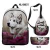 Classico Novità Strano Divertente Cool Husky Stampa 3D 3pz/Set alunno Zaini Scolastici Zaino per Viaggio per Laptop Borsa da Petto Astuccio