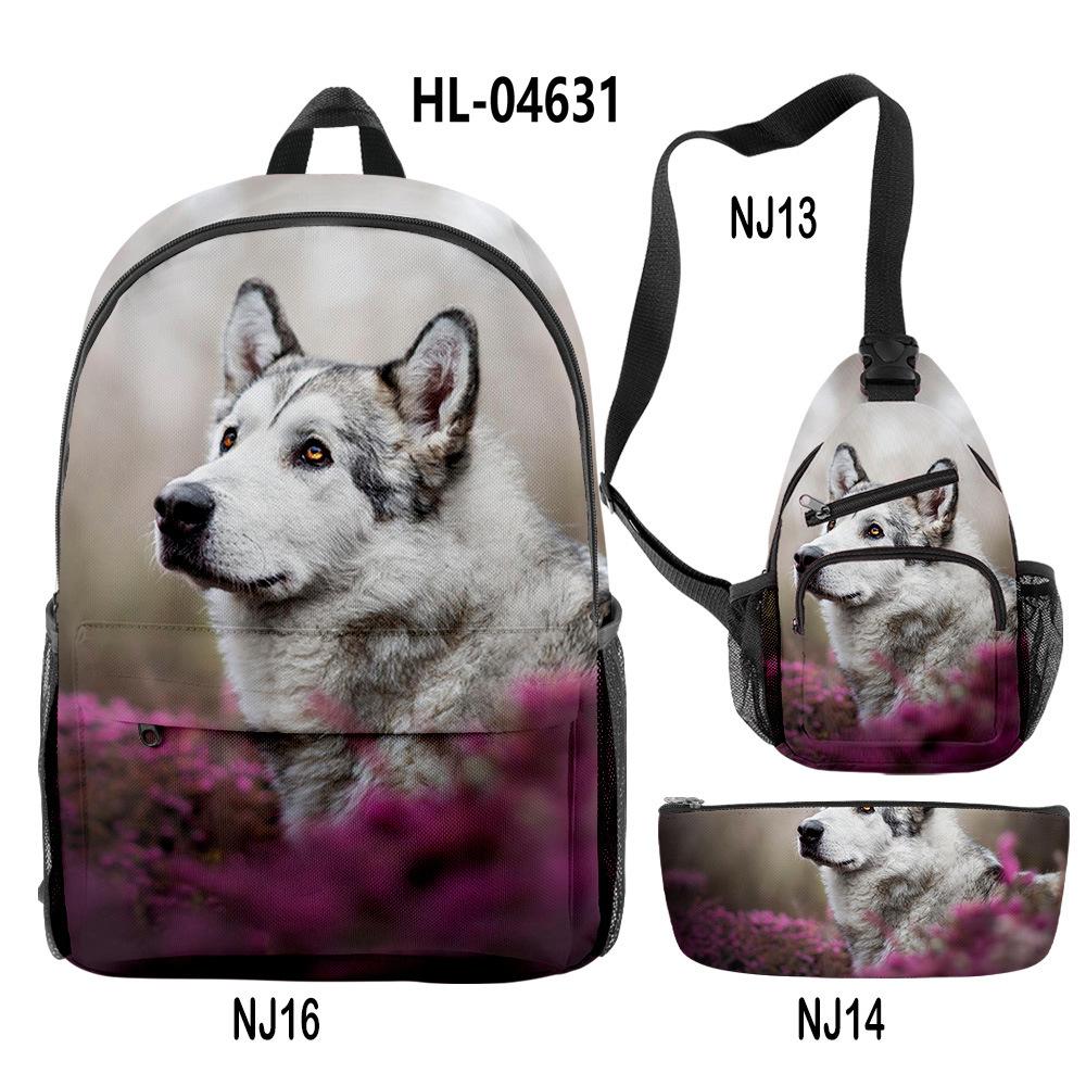 Classico Novità Strano Divertente Cool Husky Stampa 3D 3pz/Set alunno Zaini Scolastici Zaino per Viaggio per Laptop Borsa da Petto Astuccio