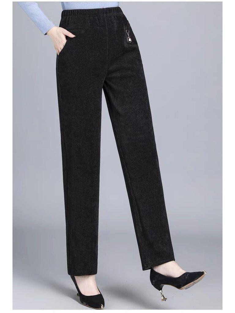 Mom's Corduroy Pants: Spring & Autumn Long, Middle-Aged & Elderly, Grandma's Winter Cotton Plus Velvet, Loose Fit, Large Size.