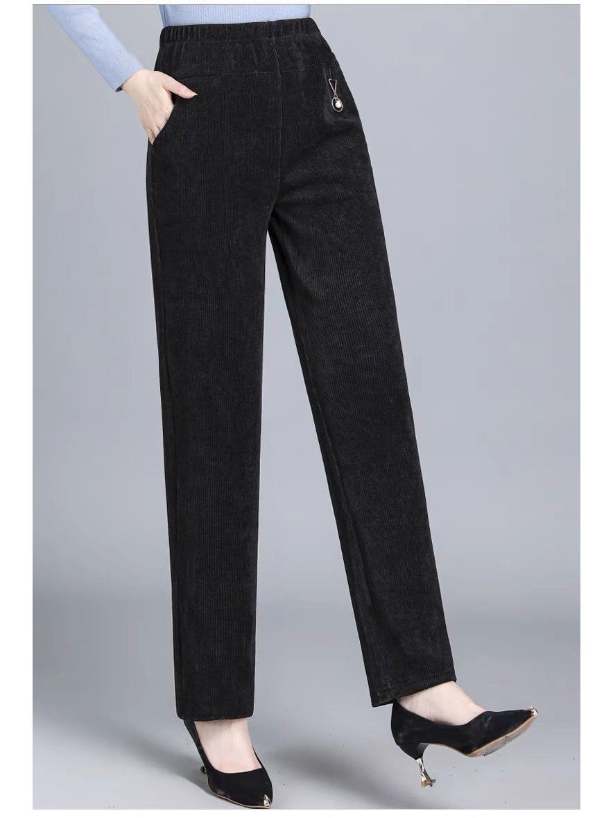 

Mom s Corduroy Pants: Spring & Autumn Long, Middle-Aged & Elderly, Grandma s Winter Cotton Plus Velvet, Loose Fit, Large Size. 2XL чорний