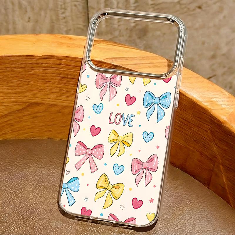 Cute Cartoon Bowknots Print Case For iPhone 17 Pro Max iPhone 16 15 14 13 Pro Max 11 17e 16e Plating Lens Frame Clear Soft Silicone Back Cover