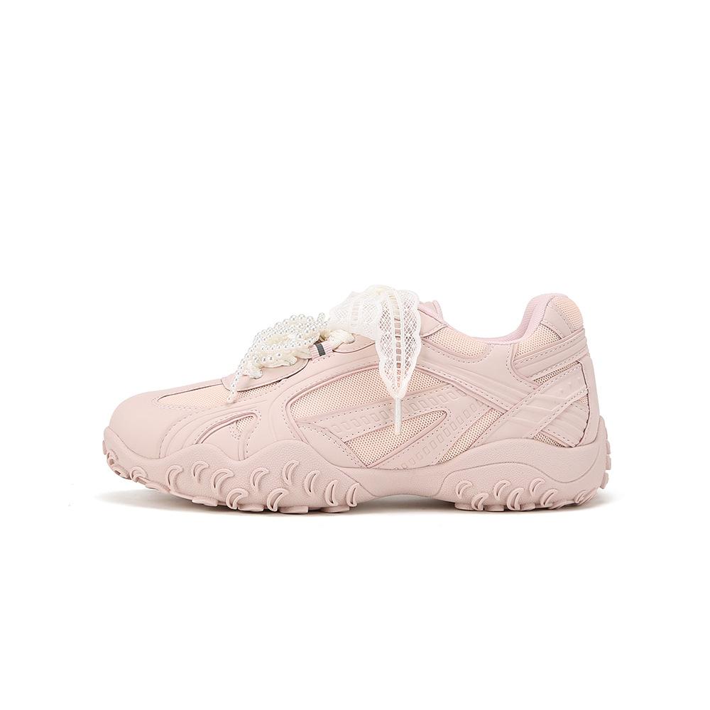 Cowhide version of grape mother original crescent sole lace pearl belt casual sports shoes platform Forrest Gump shoes women's training shoes