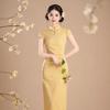 New Chinese Style Young Yellow Cheongsam Bubble Jacquard 1011 Summer Daily Girly Beautiful Dress