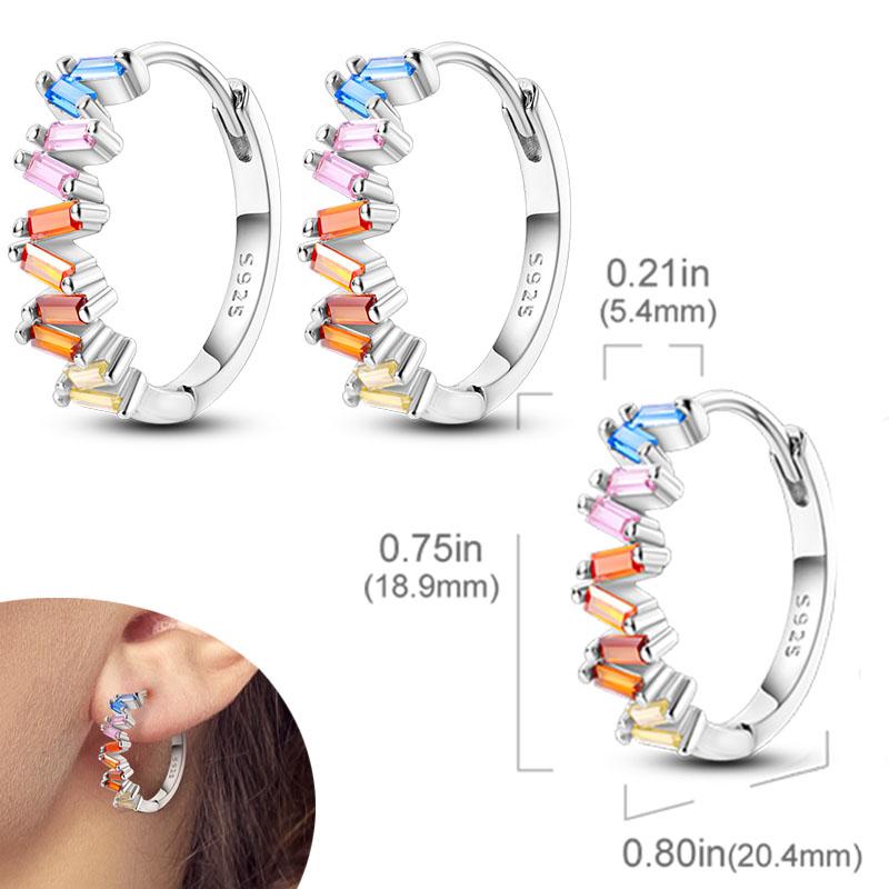 Original 925 Silver Hoops Earrings Zircon Pave Colourful Hoop Earrings For Women Fashion Jewelry Gift