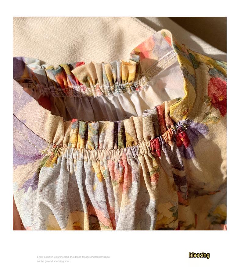 Vintage Oil Painting Pinafore Dress for Girls - 2026 Summer Collection