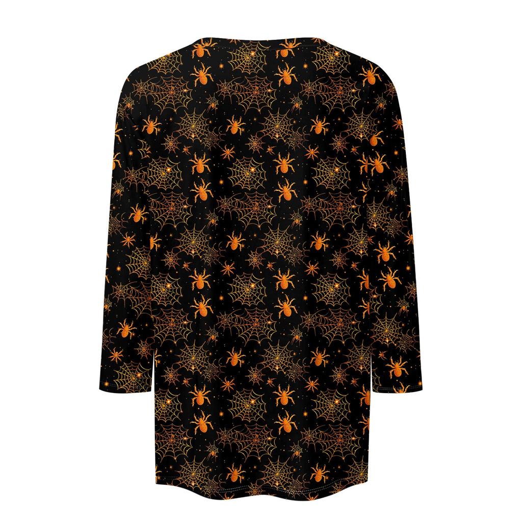 Women's Fashion Casual Round Neck 3/4 Sleeve Loose  Printed T-Shirt Ladies Top