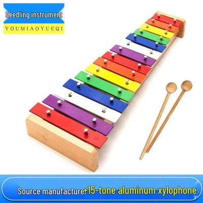 15-Tone Aluminum Plate Glockenspiel for Kids - Hand-Knock Wood Xylophone with Color Sheet Music Toy.