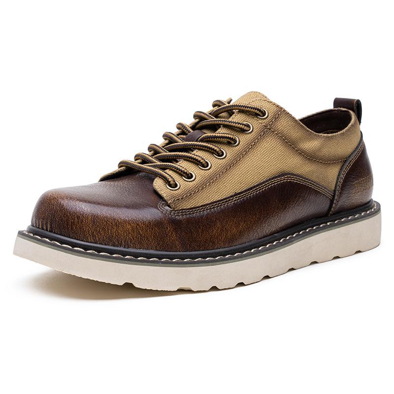2025 Big Toe Men's Canvas Patchwork Leather Shoes Loafers Retro Workwear Shoes New High-quality Outdoor Casual Leather Shoes