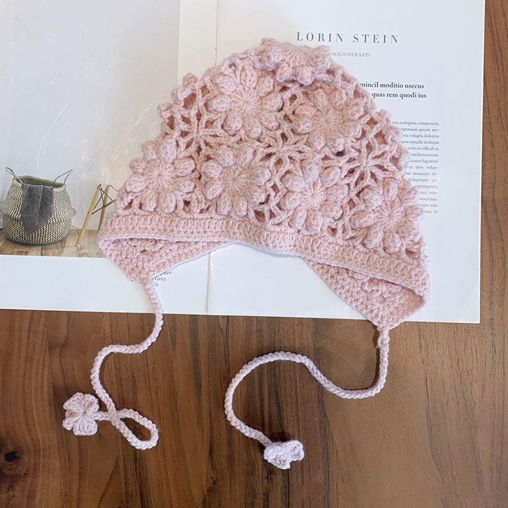 Handmade Kids Knitted Hat Crochet Princess Cap Breathable Beret Cap  for Child Girls