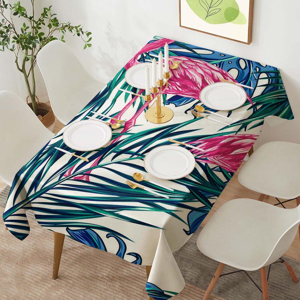 Tropical Flamingo Rectangular Polyester Tablecloth for Dining and Coffee Tables
