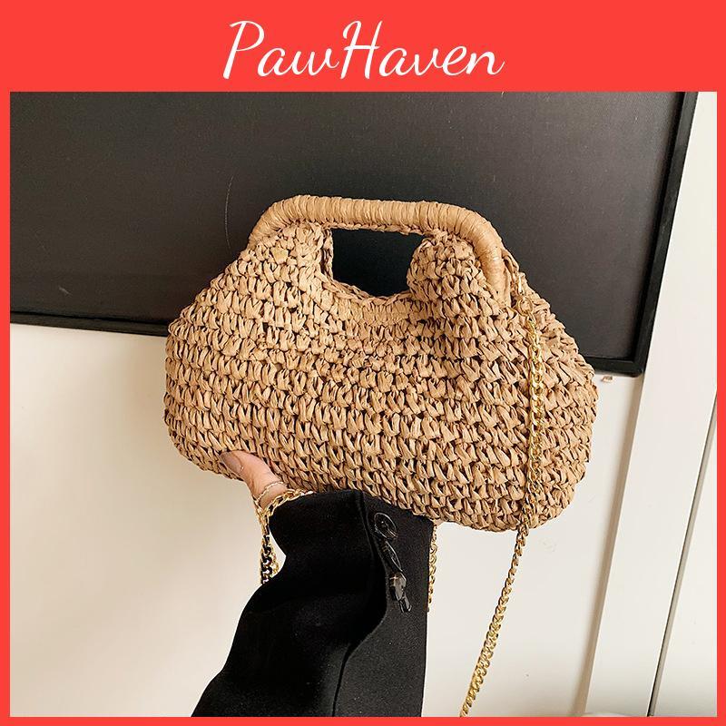 Clutch Retro Bags Yogodlns Woven For Women Straw Shell Chain Handbag Messenger Bag Ladies Holiday Beach Ecofriendly Crossbody Bag